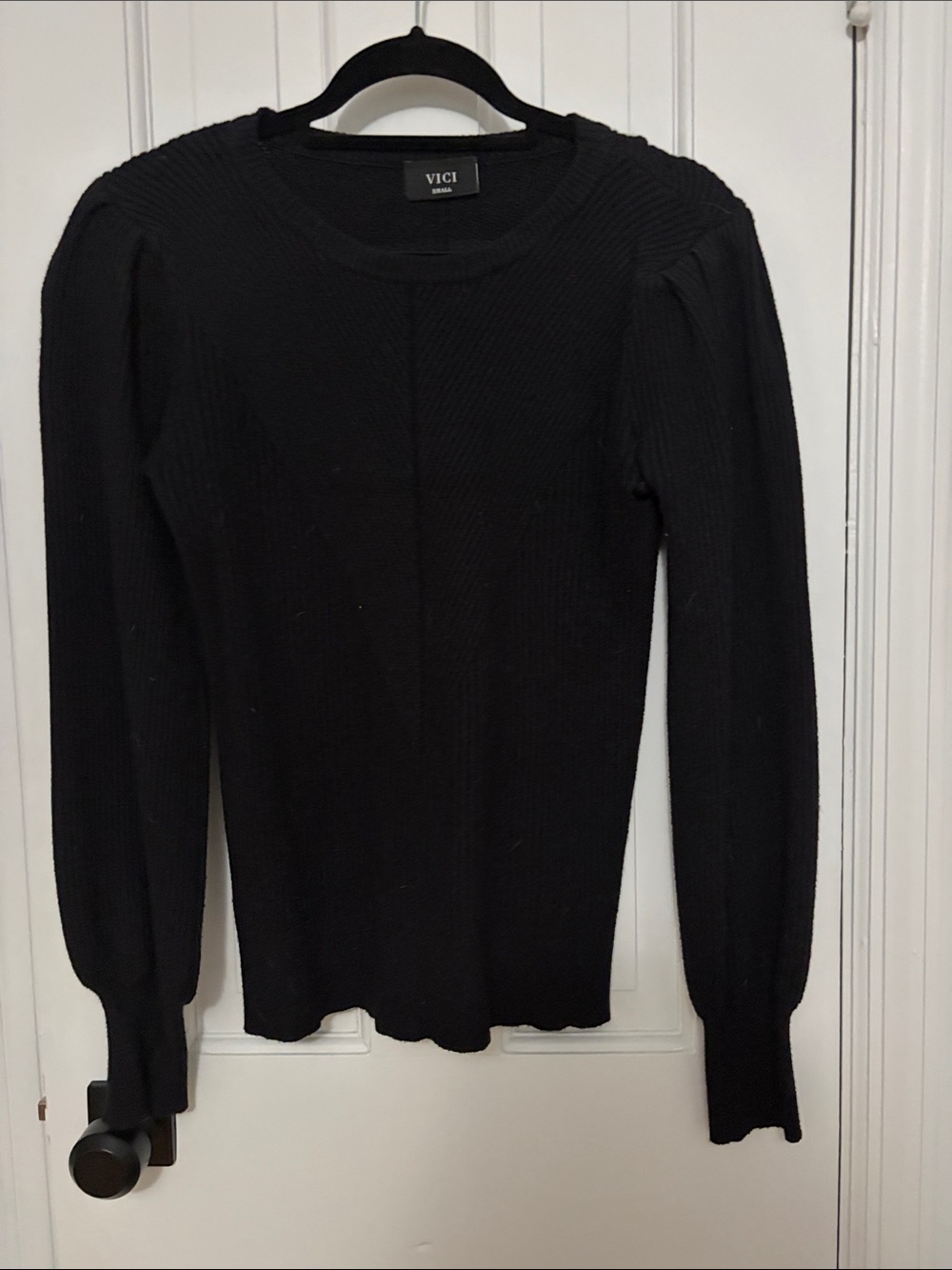 Vici Black Ribbed Puff-Sleeve Sweater